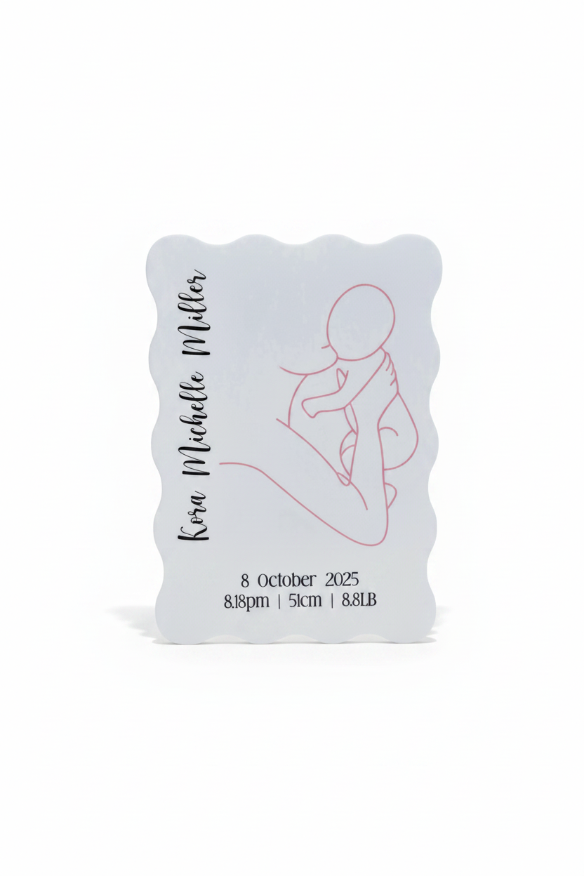 Birth announcement plaque on white background - product shot